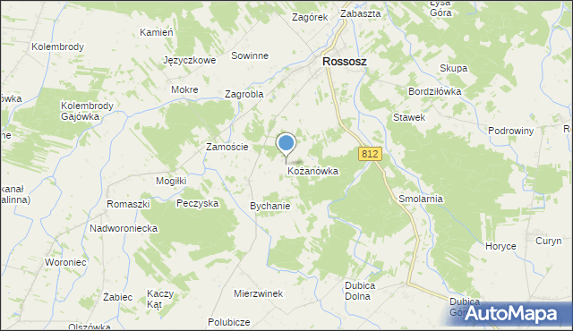 mapa Kożanówka, Kożanówka gmina Rossosz na mapie Targeo