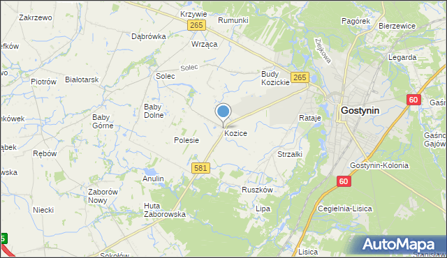 mapa Kozice, Kozice gmina Gostynin na mapie Targeo