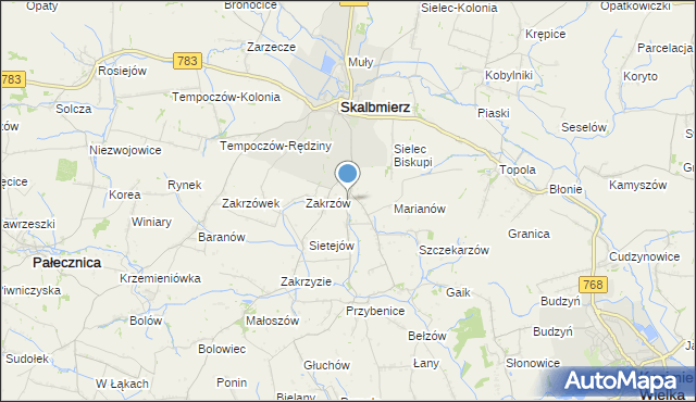 mapa Kózki, Kózki gmina Skalbmierz na mapie Targeo