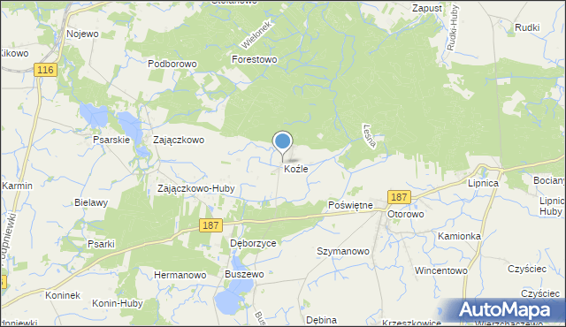 mapa Koźle, Koźle gmina Szamotuły na mapie Targeo