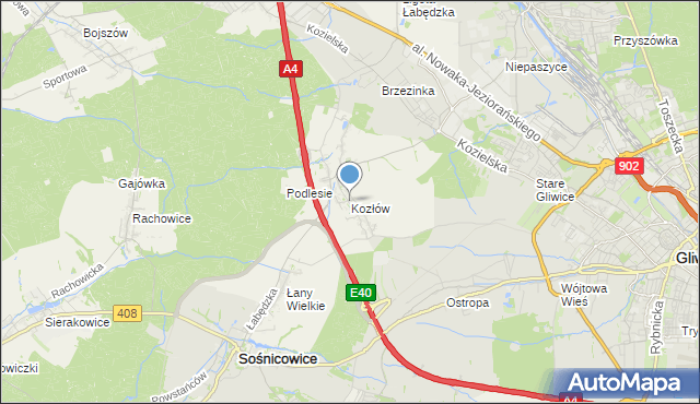 mapa Kozłów, Kozłów gmina Sośnicowice na mapie Targeo