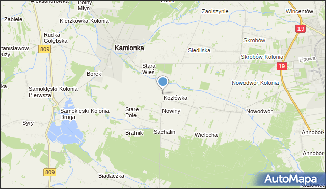 mapa Kozłówka, Kozłówka gmina Kamionka na mapie Targeo