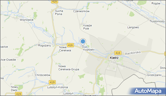 mapa Kozłówki, Kozłówki gmina Kietrz na mapie Targeo