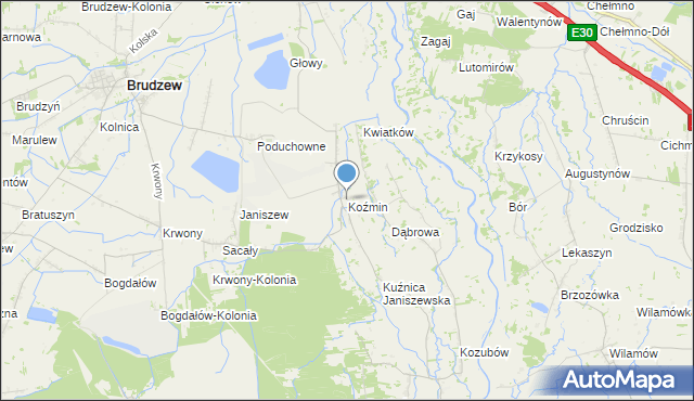 mapa Koźmin, Koźmin gmina Brudzew na mapie Targeo