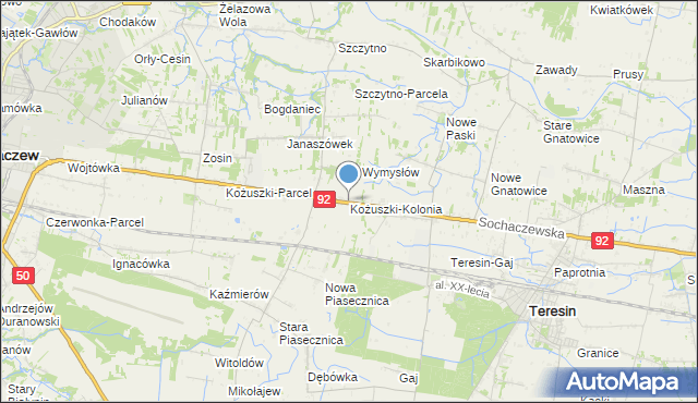 mapa Kożuszki-Kolonia, Kożuszki-Kolonia na mapie Targeo