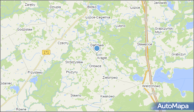 mapa Krągłe, Krągłe gmina Szczecinek na mapie Targeo