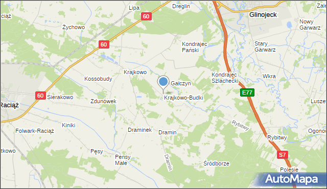 mapa Krajkowo-Budki, Krajkowo-Budki na mapie Targeo