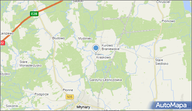 mapa Kraskowo, Kraskowo gmina Młynary na mapie Targeo