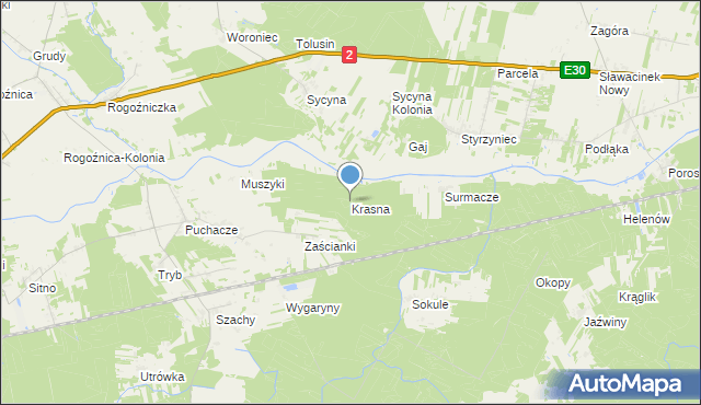 mapa Krasna, Krasna gmina Drelów na mapie Targeo