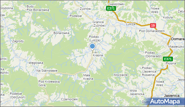 mapa Krasna, Krasna gmina Korczyna na mapie Targeo