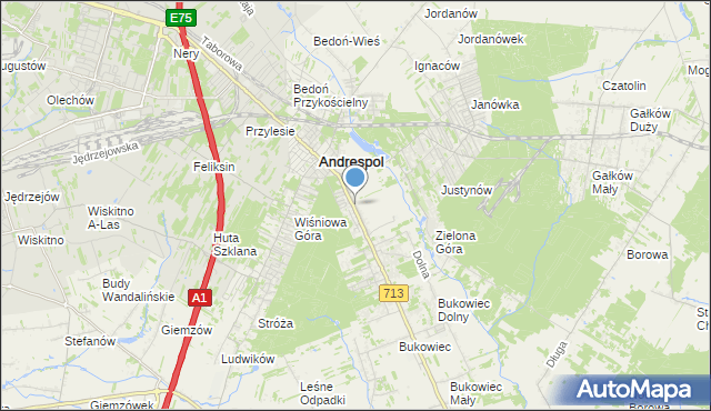 mapa Kraszew, Kraszew gmina Andrespol na mapie Targeo