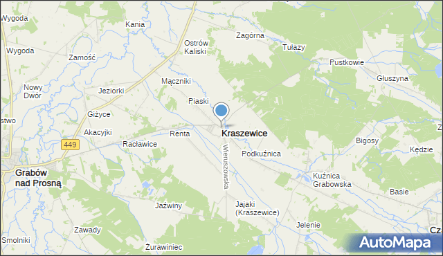 mapa Kraszewice, Kraszewice powiat ostrzeszowski na mapie Targeo