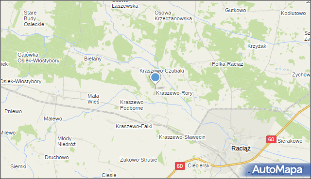 mapa Kraszewo-Rory, Kraszewo-Rory na mapie Targeo