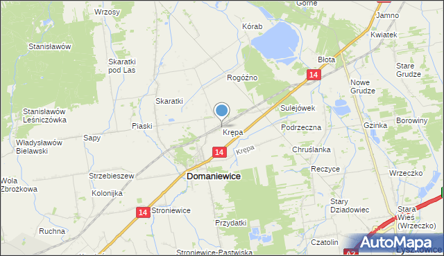 mapa Krępa, Krępa gmina Domaniewice na mapie Targeo