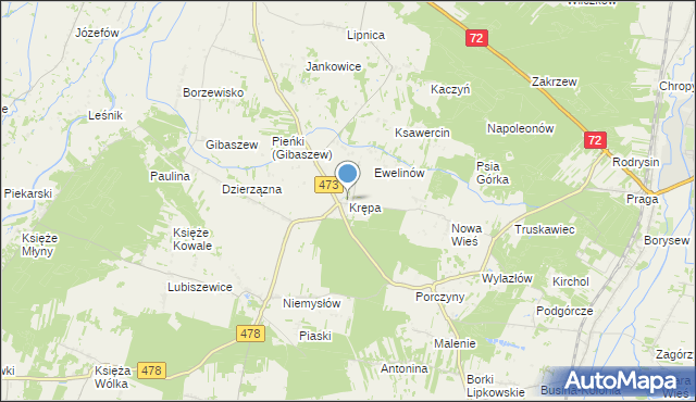 mapa Krępa, Krępa gmina Poddębice na mapie Targeo