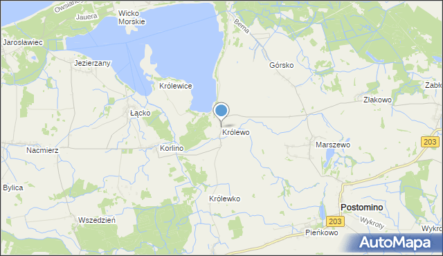 mapa Królewo, Królewo gmina Postomino na mapie Targeo