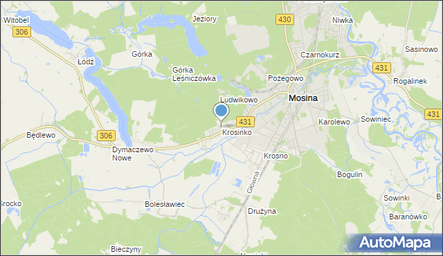 mapa Krosinko, Krosinko gmina Mosina na mapie Targeo