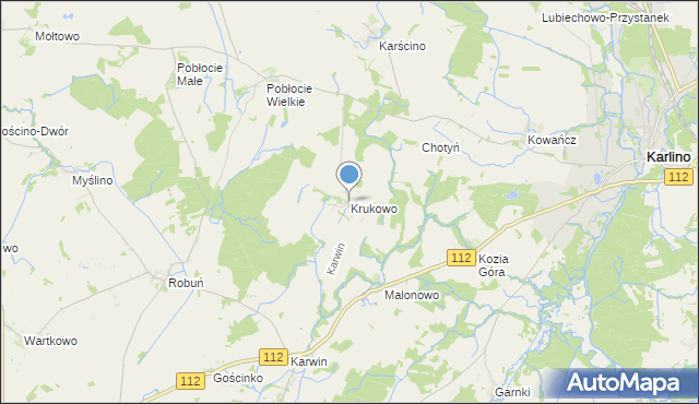 mapa Krukowo, Krukowo gmina Karlino na mapie Targeo
