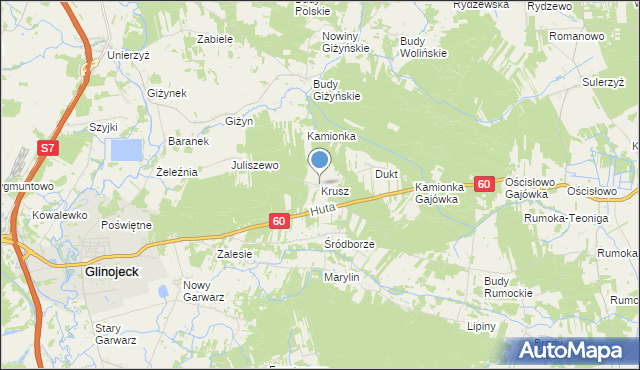 mapa Krusz, Krusz gmina Glinojeck na mapie Targeo