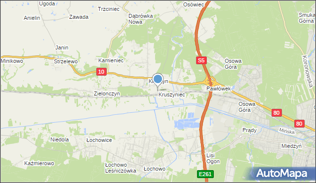 mapa Kruszyniec, Kruszyniec gmina Sicienko na mapie Targeo