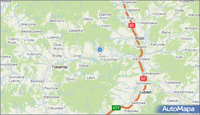 mapa Krzczonów, Krzczonów gmina Tokarnia na mapie Targeo