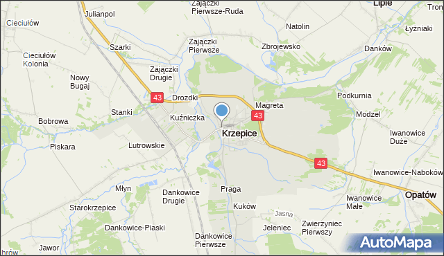 mapa Krzepice, Krzepice powiat kłobucki na mapie Targeo