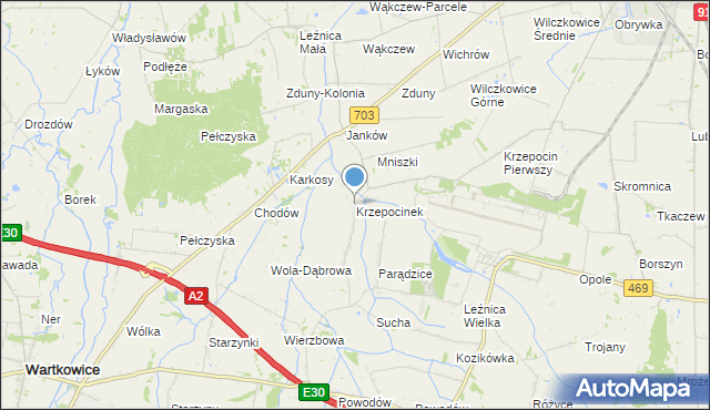 mapa Krzepocinek, Krzepocinek na mapie Targeo