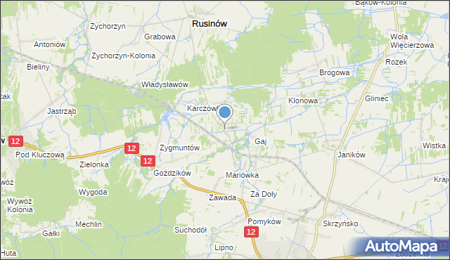 mapa Krzesławice, Krzesławice gmina Rusinów na mapie Targeo