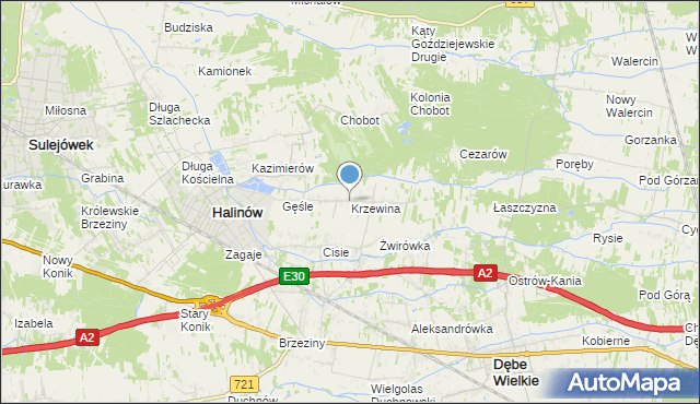 mapa Krzewina, Krzewina gmina Halinów na mapie Targeo