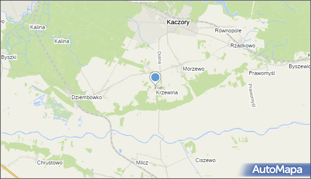 mapa Krzewina, Krzewina gmina Kaczory na mapie Targeo