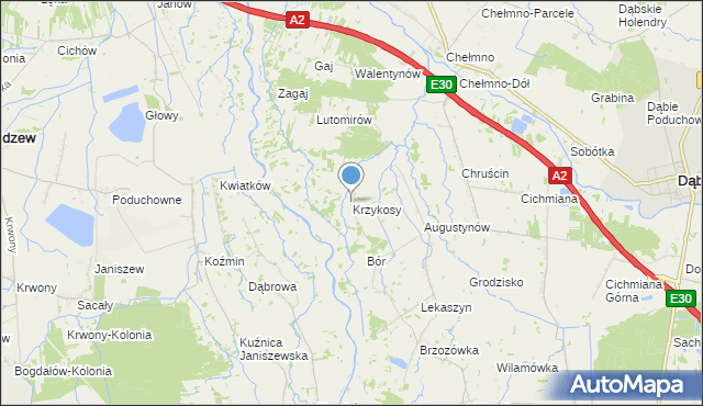 mapa Krzykosy, Krzykosy gmina Dąbie na mapie Targeo