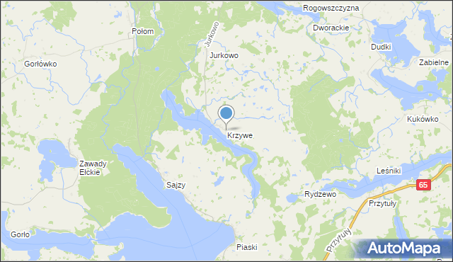 mapa Krzywe, Krzywe gmina Świętajno na mapie Targeo
