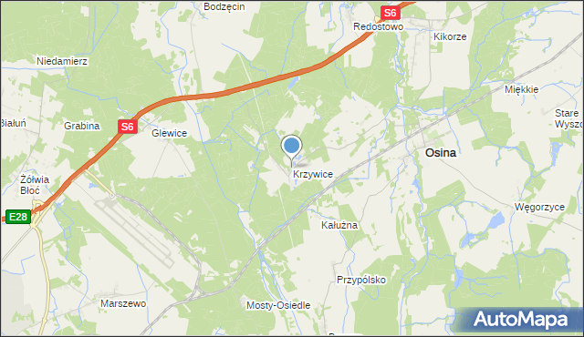mapa Krzywice, Krzywice gmina Osina na mapie Targeo