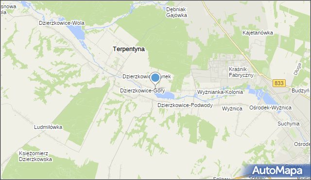 mapa Krzywie, Krzywie gmina Dzierzkowice na mapie Targeo