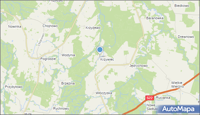 mapa Krzywiec, Krzywiec gmina Frombork na mapie Targeo