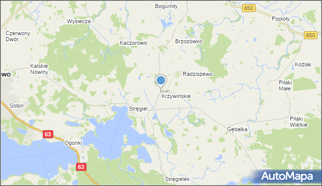 mapa Krzywińskie, Krzywińskie gmina Pozezdrze na mapie Targeo