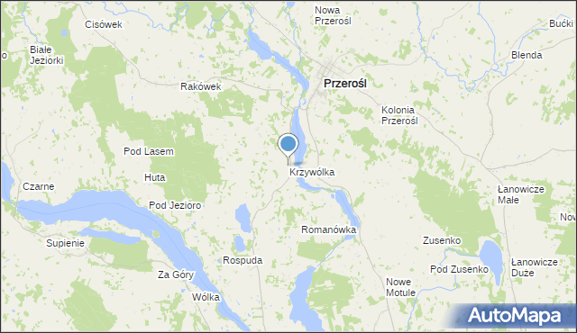 mapa Krzywólka, Krzywólka gmina Przerośl na mapie Targeo