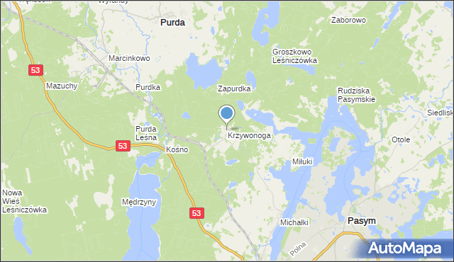 mapa Krzywonoga, Krzywonoga na mapie Targeo