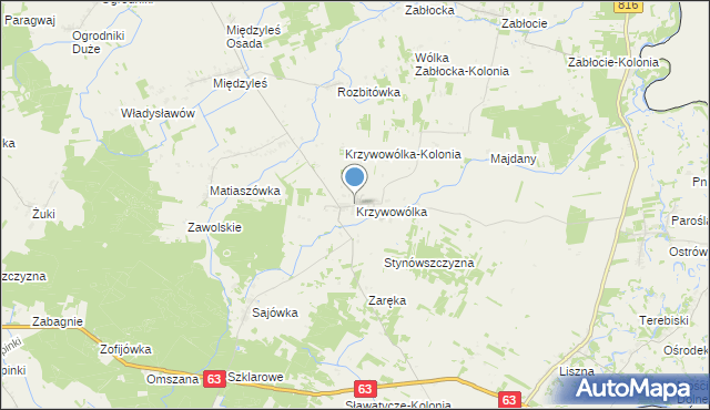 mapa Krzywowólka, Krzywowólka na mapie Targeo