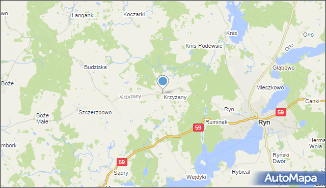 mapa Krzyżany, Krzyżany na mapie Targeo