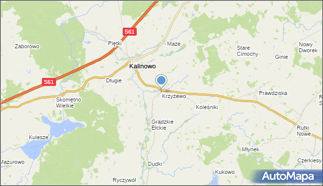 mapa Krzyżewo, Krzyżewo gmina Kalinowo na mapie Targeo