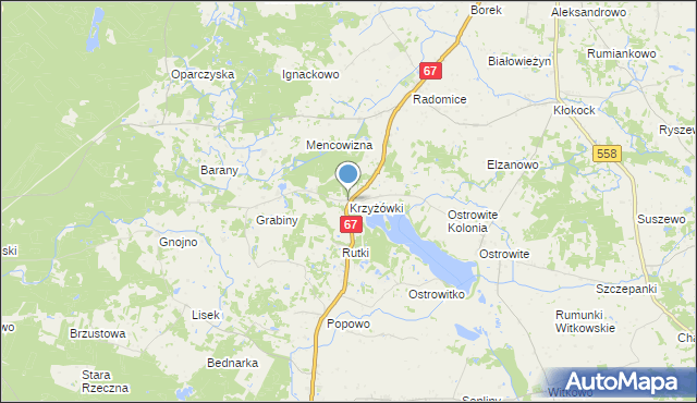 mapa Krzyżówki, Krzyżówki gmina Lipno na mapie Targeo