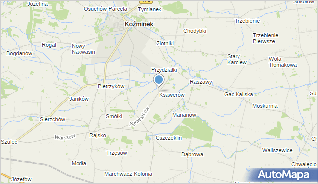 mapa Ksawerów, Ksawerów gmina Koźminek na mapie Targeo