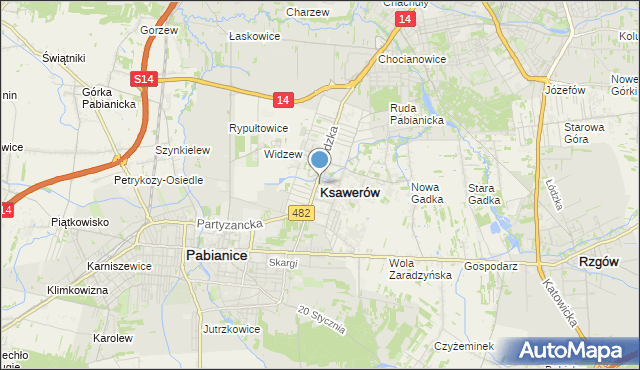 mapa Ksawerów, Ksawerów powiat pabianicki na mapie Targeo