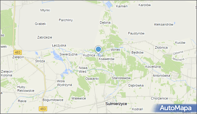 mapa Ksawerów, Ksawerów gmina Sulmierzyce na mapie Targeo