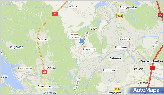 mapa Książenice, Książenice gmina Czerwionka-Leszczyny na mapie Targeo