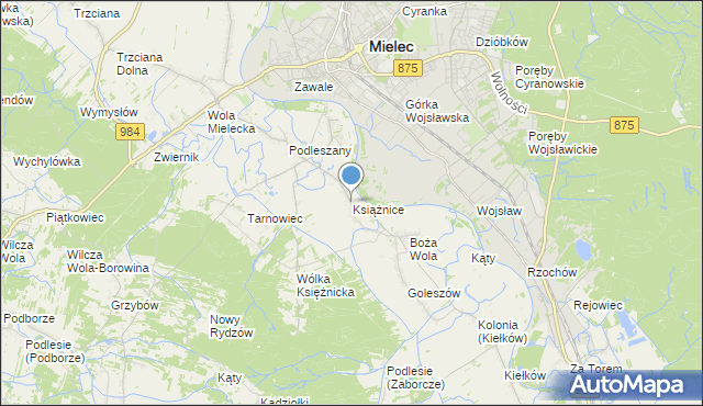 mapa Książnice, Książnice gmina Mielec na mapie Targeo