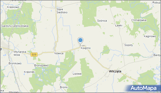mapa Księżno, Księżno gmina Wilczęta na mapie Targeo