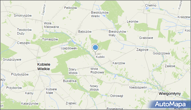 mapa Kubiki, Kubiki gmina Wielgomłyny na mapie Targeo