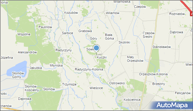 mapa Kuczki, Kuczki gmina Uniejów na mapie Targeo